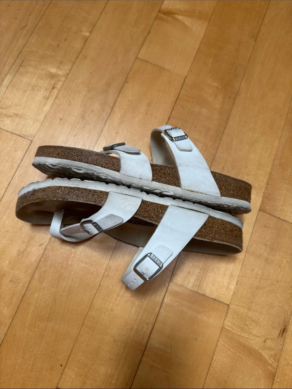Birkenstock White Mayari-Style Leather Strap Sandals